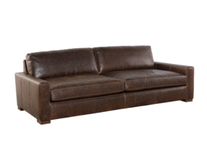Luxury Dark Brown Real Leather <b>Sofa</b> 2 Seater Large Couch Fits 3 People <b>with</b> Square Boxy Arms Living Room Couch Furniture - Product Image 1