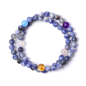 Bracelet en perles de pierre naturelle, perles rondes en cristal, ambre, calcite, quartz rose, aventurine bleue, perles violettes, bijoux - Product Image 2