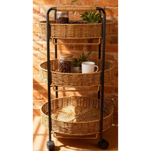 Carrito de Almacenamiento de 3 Niveles de Ratán con Ruedas y Asas - Product Image 3