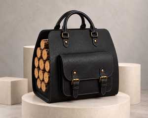 Sac de transport robuste en cuir véritable et bois pour bûches de chauffage, fabrication OEM, modèle LWC-0013 - Product Image 3