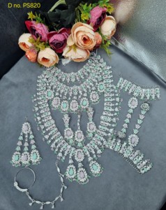 Conjunto de Joyería de Circonia Cúbica para Novia de Diseño, Collar Largo, Pendientes, Anillo Nasal Hathphool, Set Nupcial Completo, Proveedor - Product Image 6