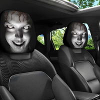 2 housses de tête de siège de voiture élastiques, motif visage de femme fantôme d'horreur d'Halloween, imprimé zombie fille effrayante