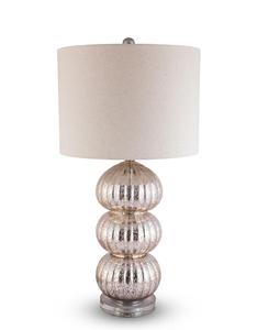 Contemporary Glass Table Lamp with White Fabric Drum Shade Warm White Light for Bedroom <b>Decorative</b> <b>Lighting</b> - Product Image 2