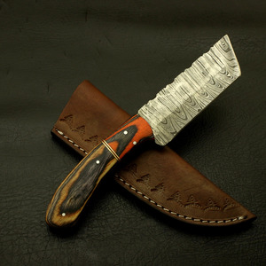 Couteau de camping, de chasse et de bushcraft à lame fixe de style Tanto en acier Damas fait main, manche en bois bicolore, directement de l'usine - Product Image 6