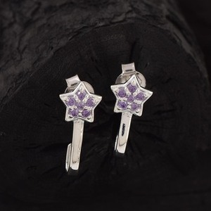 พลอยอเมทิสต์ทรงเหลี่ยมธรรมชาติ เงินแท้ 925 รูปดาว ต่างหูแบบมินิมอล คุณภาพสูง เครื่องประดับชั้นดี - Product Image 6