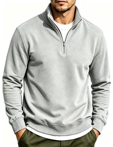 Wholesale Custom Logo 1/4 Zip Pullover Men Sweatshirt Embroidered Half Zip Hoodie Fleece Casual Quarter Zip Plain Sweatshirt - Product Image 3