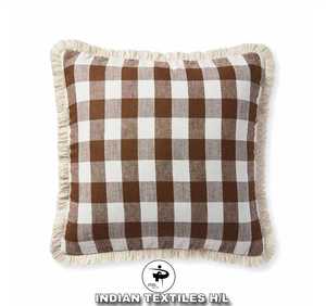 ปลอกหมอนผ้าทอลายสก็อตสุดหรู ปลอกหมอนอิงผ้าฝ้ายขายส่ง ปลอกหมอนอิงแบบกำหนดเอง ขนาด 45x45 ซม. พร้อมพู่ห้อยและซิป - Product Image 2