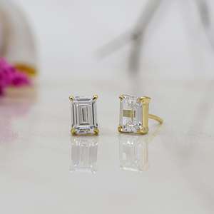 Pendientes de Moissanita con Corte Esmeralda, Plata de Ley 925, Chapados en Oro de 14K, Joyería Nupcial, Pendientes de Boda, Regalo para Mujer - Product Image 5