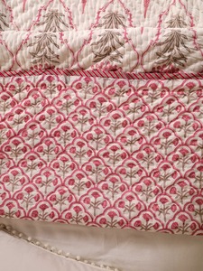Bohemian Printed <b>Quilt</b> Pink Floral Pattern Hand Stitched Cotton All Season <b>Bedding</b> Set - Product Image 4