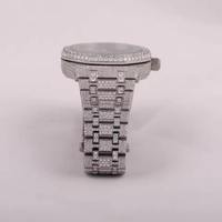 Jam Tangan Bustdown Iced Out Moissanite VVS Diamond Hip Hop Mewah Anti Air Stainless Steel Custom Grosir Unisex