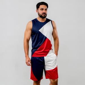 Men's Geometric Print Tank Top And Shorts <b>Set</b> Crew Neck Quick Dry <b>Knitted</b> Polyester Sporty Summer Outfit - Product Image 2