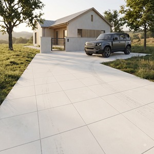 Dalles de stationnement vitrifiées Mono Bianco 400x400mm, finition perforée, 12mm, haute résistance, antidérapantes, pour extérieur, allée, jardin, passerelle - Product Image 1