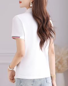 Women's Jersey Polyester/Cotton 160g Quick Dry Breathable Knitted Casual Short Sleeve Front Custom Logo Top for Golf Tennis - Product Image 2