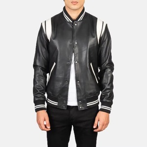 แจ็คเก็ตเบสบอลหนังปักลายสีดำสไตล์ใหม่ปี 2026 สำหรับคู่รัก แจ็คเก็ต Letterman Varsity สำหรับผู้ชาย - Product Image 2