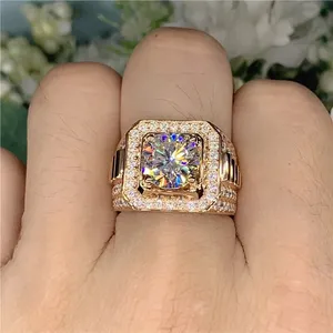Moissanite Hip Hop <b>Ring</b> 925 Sterling <b>Silver</b> Square Cut Iced Out <b>Ring</b> Luxury <b>Men</b> Statement <b>Ring</b> Gold Plated Diamond Look Jewelry - Product Image 1