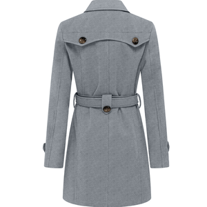 Abrigo de lana y algodón de alta calidad, largo, con doble botonadura, cinturón, cálido y a la moda para mujer. - Product Image 4