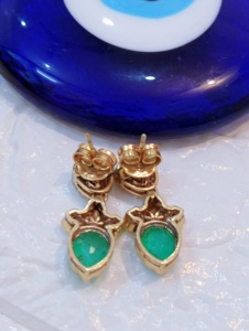 AMAIRA JEWELS Vintage Gold Plated <b>Emerald</b> Cut Green Stone Women's Earrings Bezel Setting Silver Fashion Jewelry Set Badam Shape - Product Image 6