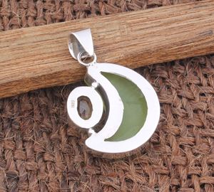 Natural Green <b>Jade</b> Moon Pendant 925 Sterling Silver Crescent Moon Charm Necklace Pendant Citrine Stone <b>Jewelry</b> Women Wholesale - Product Image 6