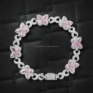 Stylish Classic Butterfly Link Tennis <b>Bracelet</b> Pink Gemstones Lab Grown Diamonds Rose Gold 925 Sterling Silver Iced <b>Infinity</b> - Product Image 1