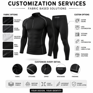 Custom Men <b>Compression</b> Set Quarter Zip Long Sleeve Shirt Tights Quick Dry Polyester Spandex Sportswear OEM - Product Image 5