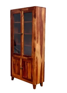 Wholesale Solid Wood Glass Display Cabinet Natural Grain Storage <b>Bookcase</b> Rustic Living Room Furniture | Pindel Handicrft - Product Image 2