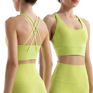 New Solid Color Nylon Sexy Low Bust <b>Open</b> Back Sports <b>Bra</b> Tight High Stretch Fitness Clothing Cross Straps Yoga <b>Bra</b> For Women - Product Image 1