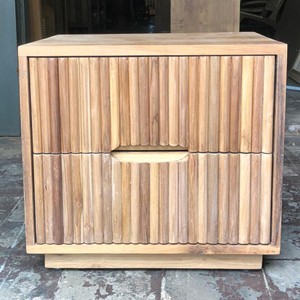Mesa de Noche con 2 Cajones, Ecológica, de Lujo, Moderna, Minimalista, de Madera de Teca Sólida, Acanalada, para el Hogar, Hotel, Dormitorio - Product Image 5