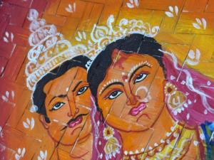 Cuadro Decorativo de Pared con Retrato de Arte Folclórico Tradicional Tejido a Mano con Caña, Decoración para el Hogar, Artesanía de Bambú Hecha a Mano, Marco Rojo Vino, Madera para Diwali - Product Image 4