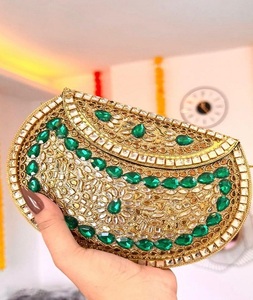 Beautiful Handmade Gold-Plated Fashion Kundan Resin Ladies <b>Clutch</b> <b>Bag</b> Metal Border Customized Shape <b>for</b> Evening Parties - Product Image 1