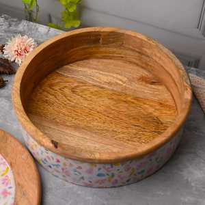Pot de rangement en bois de style indien classique avec couvercle en bois, écologique, compatible lave-vaisselle, compatible tous types de cuisinières, diamètre 20 cm UO - Product Image 6