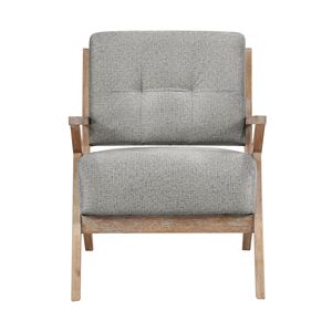 Moderna Sedia Accentata con Schienale Trapuntato Grigio, Finitura Anticata, in Legno di Gomma Massiccio, Design Unico per Soggiorno - Product Image 5