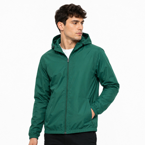 Veste coupe-vent de haute qualité avec logo personnalisé, légère, imperméable, à capuche, col à capuche uni, en polyester, décontractée, pour hommes, pour le sport - Product Image 4