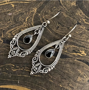 Vintage Black Onyx Drop <b>Earrings</b> Handmade 925 Sterling <b>Silver</b> - Boho <b>Dangle</b> Jewelry Anniversary Gift - Product Image 2