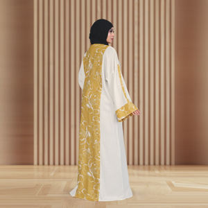 Abaya de Lino con Frente Abierto y Paneles en Contraste, Elegante y Modesta, Larga hasta el Suelo, Estilo Contemporáneo, Holgada para Eid y Ramadán - Product Image 2