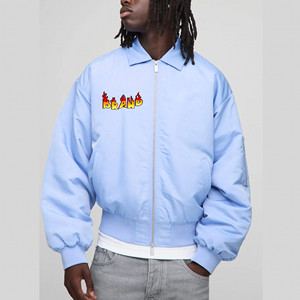 Veste Bomber Courte en Cuir PU pour Homme, Style Vintage Bleu Matelassé, Col Montant, Double Fermeture Éclair, Fabrication Personnalisée pour Fabricants de Vêtements - Product Image 4