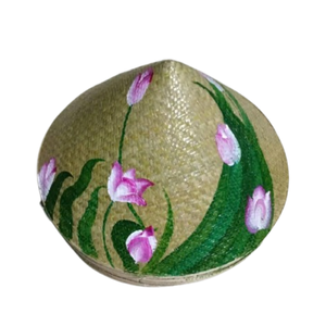 Hand Drawn Floral Printed Cloche Straw <b>Hat</b> Unisex Beach Style Adult Outdoor Wear - Product Image 1