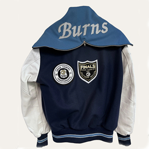 Veste universitaire d'hiver South Hills, couleur personnalisée, 100 % laine, broderie, design patchwork, col rabattable, coupe classique - Product Image 5