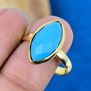 Natural Turquoise Gemstone Marquise Shape <b>Ring</b> 18k Gold Micron Over <b>925</b> Sterling <b>Silver</b> - Product Image 3