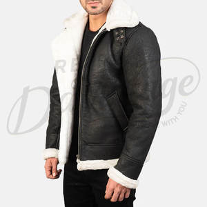 Chaqueta Bomber B3 Negra para Hombre, Forro de Piel Sintética Blanca, Chaqueta de Aviador de Invierno, Abrigo de Cuero Premium - Product Image 5