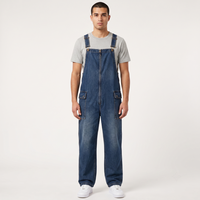 Overol de trabajo de mezclilla con cremallera frontal y estampado serigrafiado, de algodón grueso transpirable para hombre, personalizado OEM, tipo peto de carga