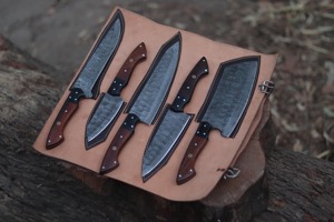 Custom Handmade Five-Piece Chef <b>Set</b> 67-Layer Damascus Steel Straight Edge Wooden Handles Ambidextrous Durable <b>Sharp</b> Blades - Product Image 5