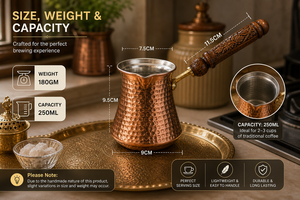 Cafetière turque en cuivre faite à la main, Cezve Ibrik avec poignée en bois, design traditionnel, forme ronde, pour la préparation du café et du thé - Product Image 5