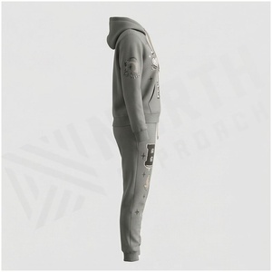 Conjunto Deportivo Gris con Capucha para Mujer, Diseño Estampado con Letras de Amor, Manga Larga, Pantalones Casuales, 100% Algodón, Peso Medio, Ropa de Otoño - Product Image 3