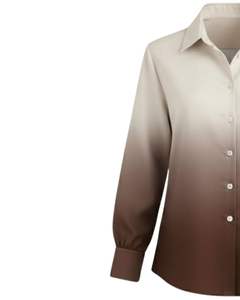 Chemise boutonnée à manches longues pour femme, dégradé beige à marron café, style décontracté pour le bureau, fabrication sur mesure OEM, haut de gamme - Product Image 3