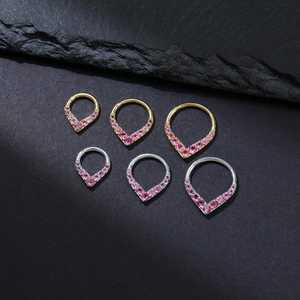 Pendiente de Aro Clicker de Turmalina Rosa, Plata de Ley 925, Chapado en Oro de 14K, Joyería para Cartílago, Hélice y Septum, Piedra de Nacimiento - Product Image 1