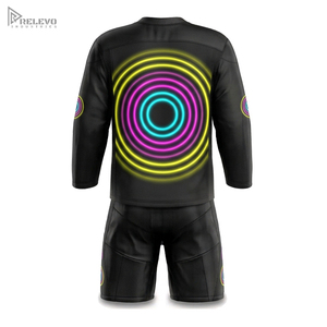 Ensemble de maillot de hockey sur glace personnalisé par sublimation, manches longues, uniforme de hockey unisexe et short de protection, kit cercles néon, n'importe quel design/couleur - Product Image 2