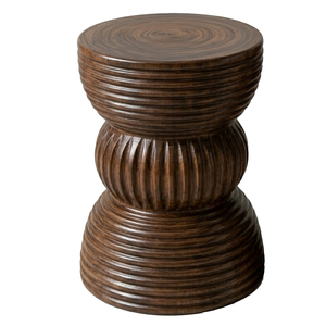 Contemporary Natural Suar Wood Eclipse <b>Stool</b> High Quality Walnut Finish Ribbed Texture Accent <b>Stool</b> Home Decor Hot Item - Product Image 1