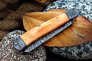Handmade Stainless Double Blade Damascus Drop Point Folding Pocket <b>Knife</b> <b>Bone</b> <b>Handle</b> DIY OEM EDC Hunting Camping Outdoor <b>Knife</b> - Product Image 6