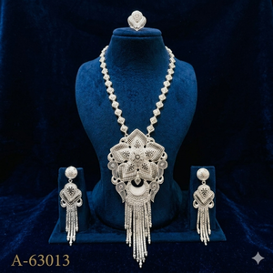 Wholesale Gold <b>Silver</b> Jewelry <b>Set</b> Long <b>Necklace</b> Pendant Earrings <b>Set</b> for Bridal Wear A-63009 - Product Image 5