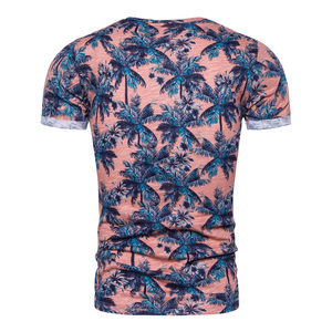 Camiseta Personalizada de Manga Corta para Hombre, Corte Ajustado, Estampado de Hojas Tropicales, Cuello Redondo, Transpirable, Tejida, Informal, para Verano - Product Image 2